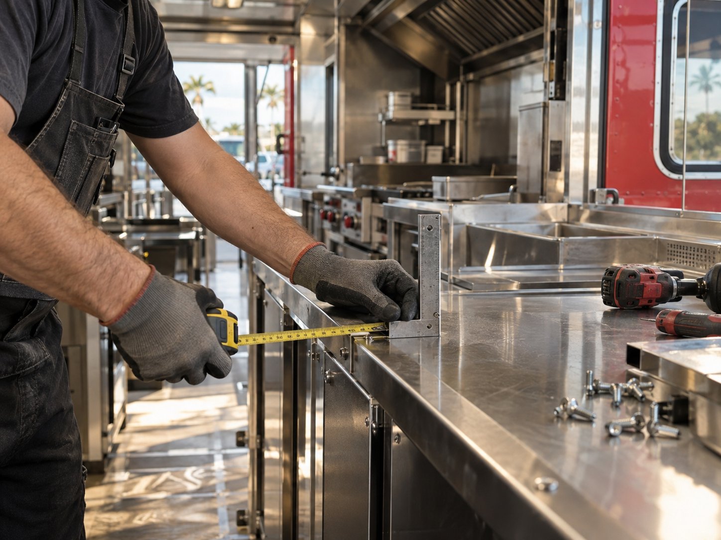Trabajo de precisión dentro de una cocina móvil