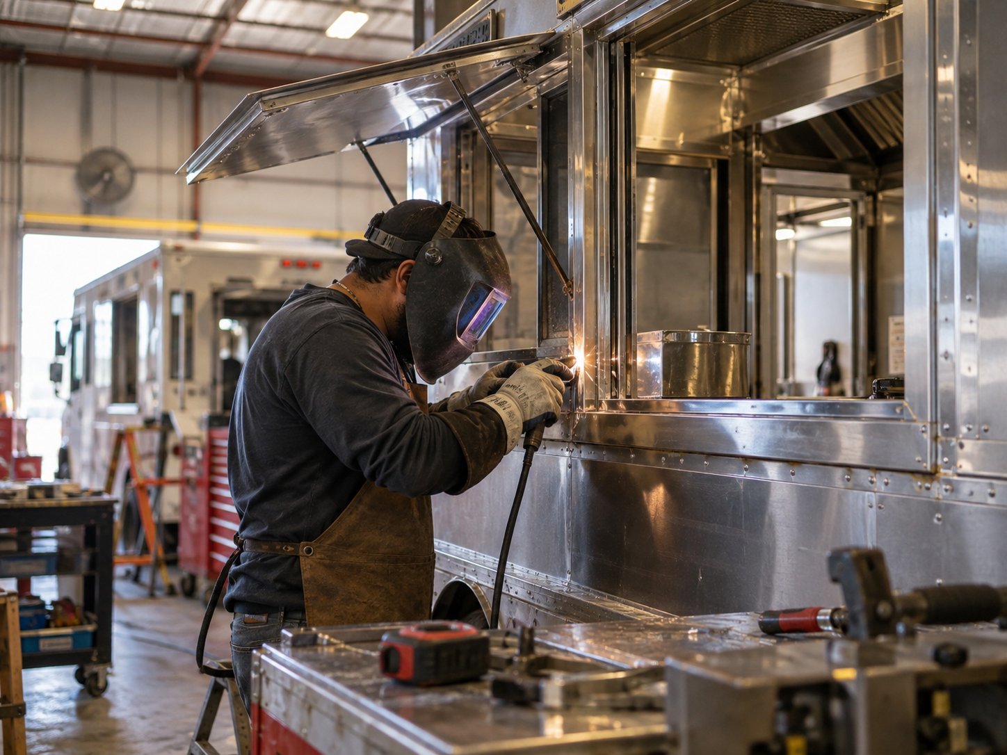 Trabajo estructural en la ventana de servicio de un food truck